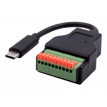 EXSYS EX-49125 USB-C vīriešu uz 10 kontaktu spaiļu bloka adaptera kabelis ar pogu, 15 cm, USB 3.2 Gen 1