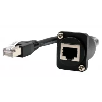 EXSYS D-Type RJ45 adaptera kabelis no sievišķā uz vīrišķo, CAT.5e, 20 cm, melns EX-49159