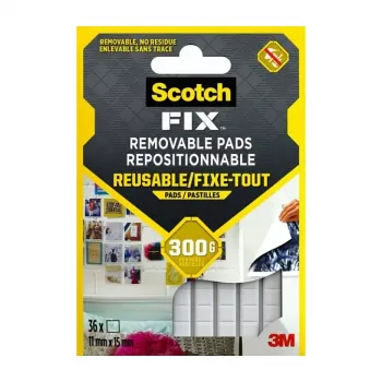 3M Scotch-Fix stiprinājuma kvadrātiņi 11 mm x 15 mm balti, 64 gab. iepakojums 7100263372