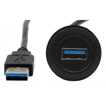 EXSYS EX-49220 USB 3.2 Gen 1 panelī montējams adaptera kabelis, Type-A sievišķais uz vīrišķo, 30 cm, melns