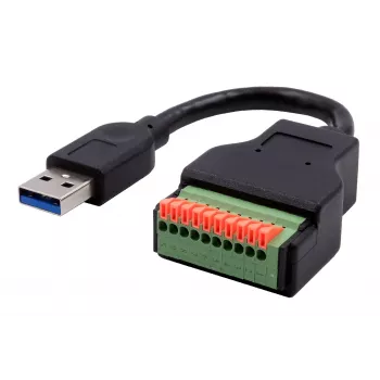 EXSYS EX-49127 USB-A vīriešu savienotājs uz 10 kontaktu spaiļu bloka adaptera kabeli ar pogu, USB 3.2 Gen 1, 15 cm