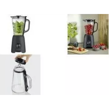 SEVERIN stāvmaisītājs SM 3722, 600 W, matēts melns, noņemams 1,5 L BPA nesaturošs stikla trauks, vāks ar mērglāzi, nerūsējošā tērauda asmeņi, 2 ātrumi, pulsa režīms, ledus smalcināšana