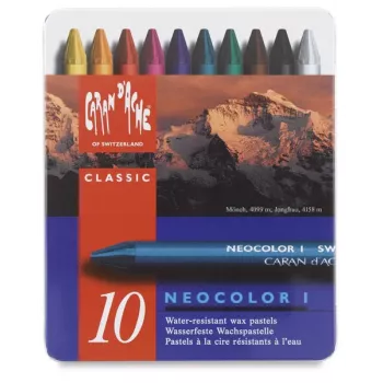Caran d'Ache Neocolor I vaska pastelis, 10 gab. komplekts, apaļi, papīra ietvaros, viendabīgas krāsas 7000.310