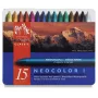 Caran d'Ache Neocolor I vaska pasteļi, 15 dažādas krāsas, apaļi, papīra ietvarā, metāla kārbā 7000.315