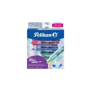 Pelikan Window Markers 600, 8 gabalu kartona komplekts, dažādas krāsas, uz ūdens bāzes, mitri noslaukāmi stiklam, spoguļiem, logiem - 1 komplekts (400205347)