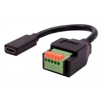 EXSYS EX-49122 USB-C sieviešu uz 5 kontaktu spaiļu bloka adapteris ar pogu, USB 2.0, 15 cm