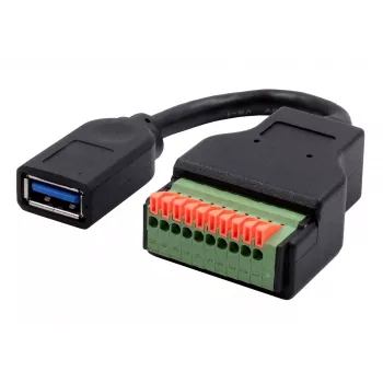 EXSYS EX-49126 USB-A ligzdas uz 10 kontaktu spaiļu bloka adaptera kabelis ar pogu, USB 3.2 Gen 1, 15 cm