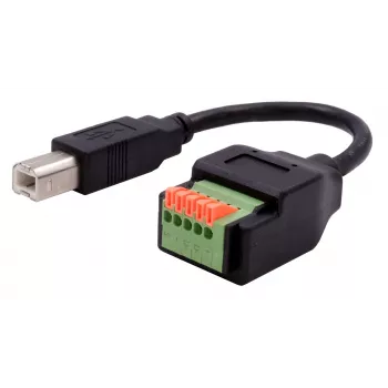 EXSYS USB-B vīrišķais uz 5 kontaktu spaiļu bloka adaptera kabelis ar pogu, USB 2.0, 15 cm EX-49131