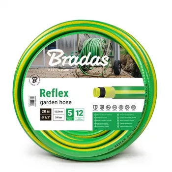 Bradas REFLEX dārza šļūtene, 1/2 collas, 50 m, 5 slāņu ar poliestera-TRICOT pastiprinājumu, zaļa/dzeltena WFR1/250