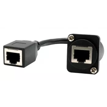 EXSYS D-Type panelmontāžas RJ45 savienotājs (sieviete-sieviete), CAT.5e, 20 cm, ekranēts, melns EX-49160