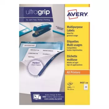 AVERY daudzfunkcionālās etiķetes 70 x 35 mm baltas Ultragrip, 2400 etiķetes (3422-100.FR)