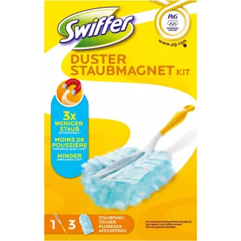 Swiffer Staubmagnet iesācēju komplekts Olympia – sausās uzkopšanas komplekts ar rokturi un 5 elektrostatiskām salvetēm