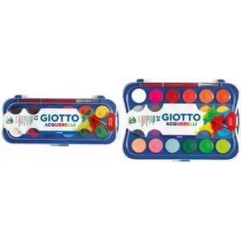 GIOTTO necaurspīdīgo akvareļu krāsu komplekts, 12 krāsas, 30 mm krāsas, augsta necaurspīdība, plastmasas maciņš, iekļauta otiņa (F351200)