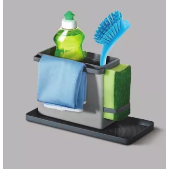 Metaltex Tidytex izlietnes organizators, plastmasa, pelēks, 2 izvelkami turētāji sūkļiem un trauku lupatām 297530109