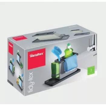 Metaltex Tidytex izlietnes organizators, plastmasa, pelēks, 2 izvelkami turētāji sūkļiem un trauku lupatām 297530109