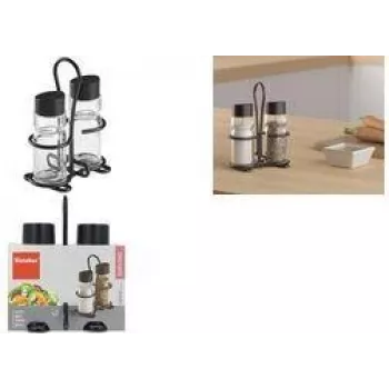 Metaltex Spice Line sāls un piparu trauciņu komplekts, 3 daļas, stikls ar melniem plastmasas vāciņiem, caurspīdīgs 252871000