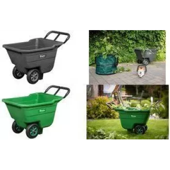 Bradas HANDY-GO dārza ķerra 90 L zaļa, 150 kg ietilpība, plastmasas kauss, tērauda rāmis, pneimatiskais ritenis TQ-WB090GR