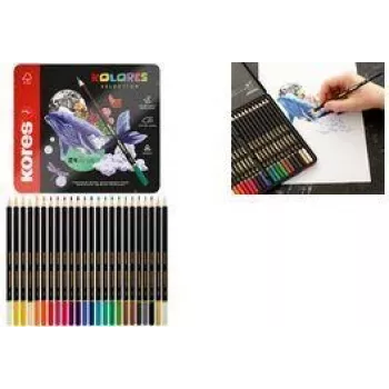 Kores KOLORES SELECTION trīsstūrveida krāsainie zīmuļi, 24 dažādas krāsas, liepas koks, pilnībā savienots grafīts, izturīgi pret lūšanu, ergonomiski BB93325