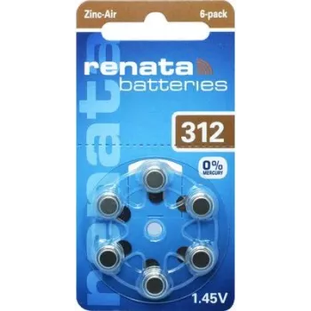 Renata ZA312 cinka-gaisa dzirdes aparātu baterija PR41 165 mAh 1,4 V 6 gab. iepakojumā ZA312.DP6 0HG