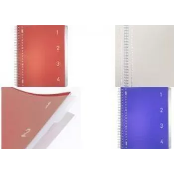 Kangaro College Block 4-in-1, DIN A4, 100 lapas, līnijas, sarkans PP vāks, 80 g/m² papīrs, 4 pārvietojami dalītāji - 1 gabals (K-58380)