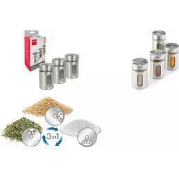 Metaltex Shake Line garšvielu trauku komplekts, 3 gab., stikls ar nerūsējošā tērauda un plastmasas rotējošiem vāciņiem, 100 ml katrs 259851000