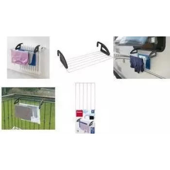 Metaltex Click Radiatora un balkona drēbju žāvēšanas statīvs, sudraba/melns, 3 m žāvēšanas garums, salokāms, epoksīda pārklājuma tērauds, 5 stieņi 405810039