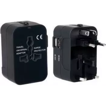 PAVO Universāls ceļojumu adapteris ar USB uzlādi (US/AU/EU/UK), melns 8025329