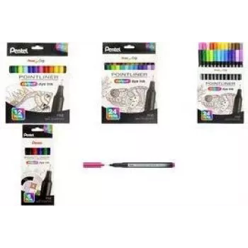 Pentel Arts Pointliner Finelineru pildspalvu komplekts, 0,4 mm, ūdens bāzes krāsu tinte, 12 dažādas krāsas, atkārtoti lietojams futrālis (S40-12)
