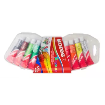 Kores tempera krāsu komplekts, 12 augstas pigmentācijas krāsas 12 ml alumīnija tūbiņās, sajaucamas, plastmasas maciņā FF72412