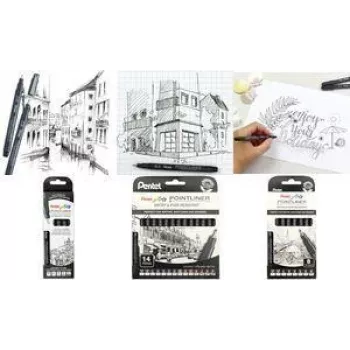 PentelArts Permanentā Fineliner Pointliner 8 gab. komplekts, melns, 0,03 mm līdz 0,8 mm + otiņa YS20P-8