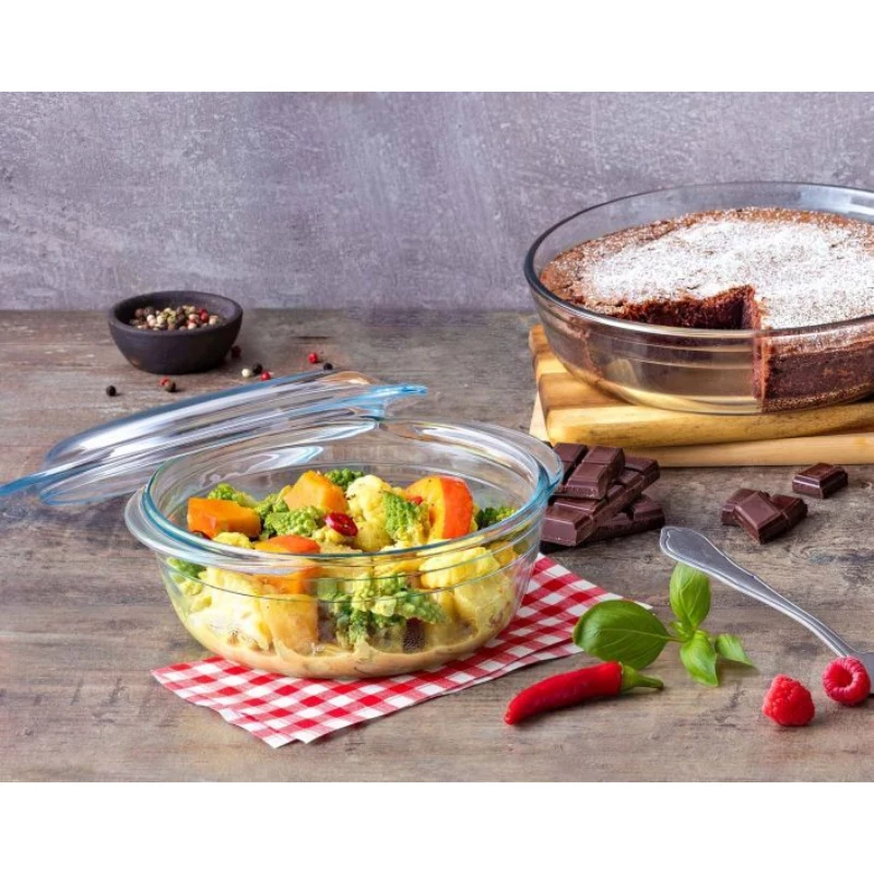 Pyrex Essentials 3L apaļš stikla trauks ar vāku, borosilikāta stikls, Ø22cm