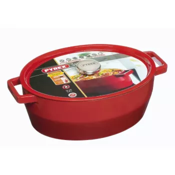Pyrex čuguna ovāla kastrolis 5,8L sarkans 33x25cm