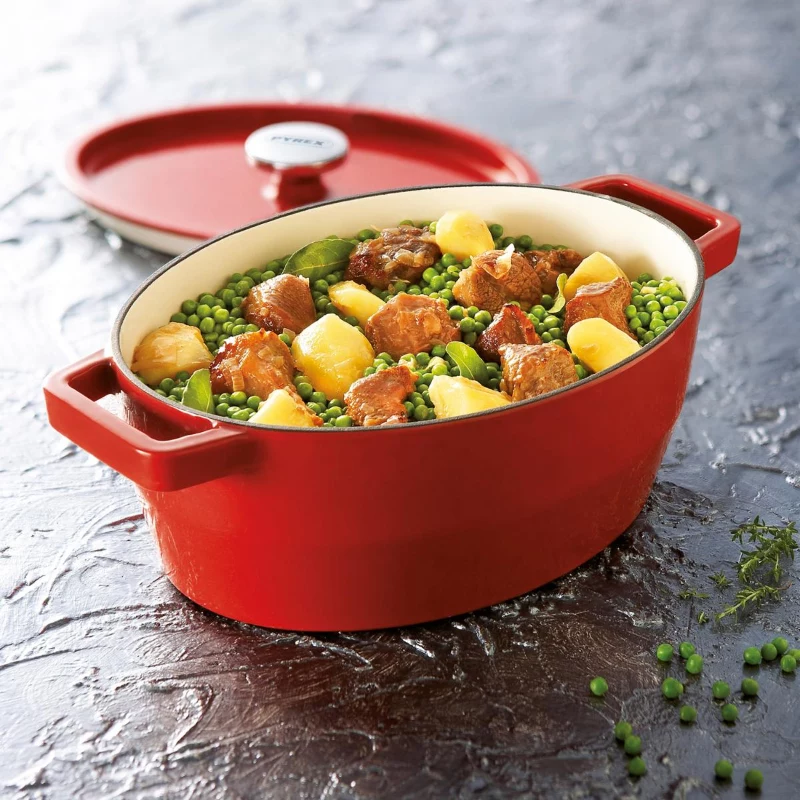 Pyrex čuguna ovāla kastrolis 5,8L sarkans 33x25cm