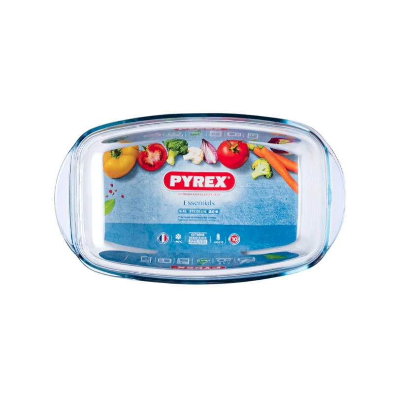 PYREX Stikla trauks ar vāku 4,5L Taisnstūra Essentials 33x20x14cm