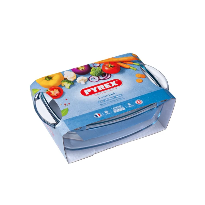 PYREX Stikla trauks ar vāku 4,5L Taisnstūra Essentials 33x20x14cm