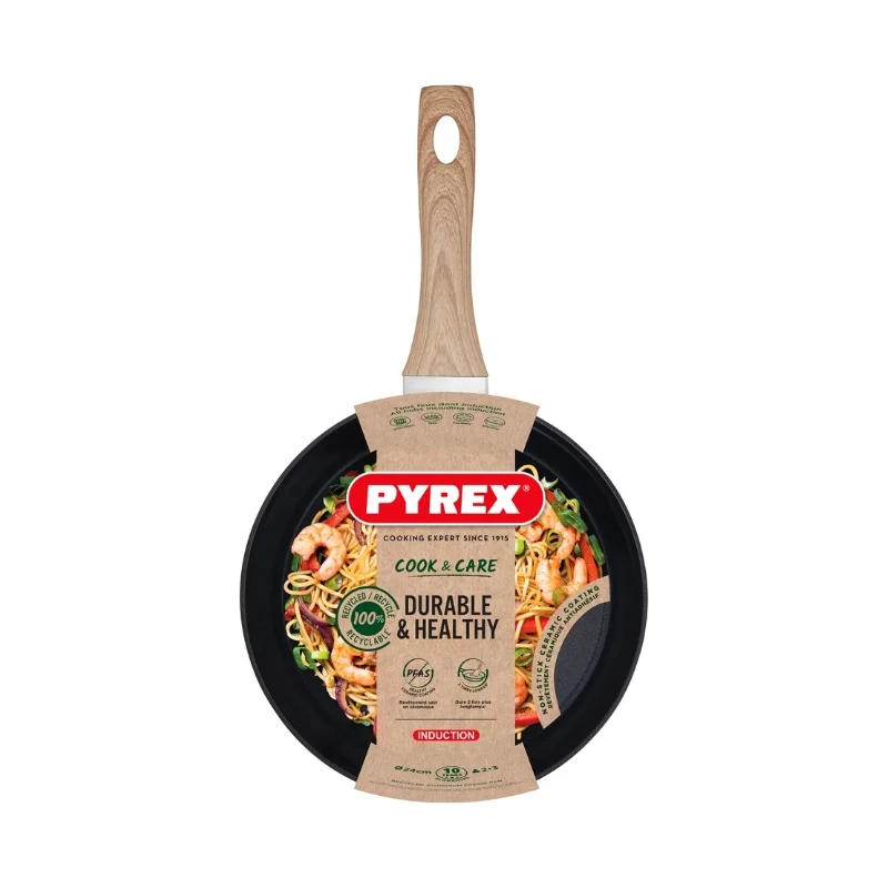 PYREX Cook&Care panna 24 cm ar nepiedegošu pārklājumu indukcijai melna