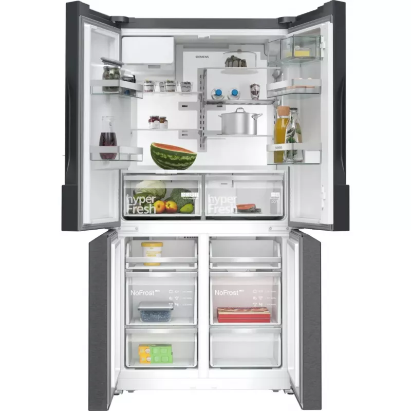 Siemens KF96DPXEA iQ700 French Door Side-by-Side ledusskapis ar saldētavu, ūdens un ledus dozatoru, 183 cm, energoefektivitātes klase E, nerūsējošais tērauds