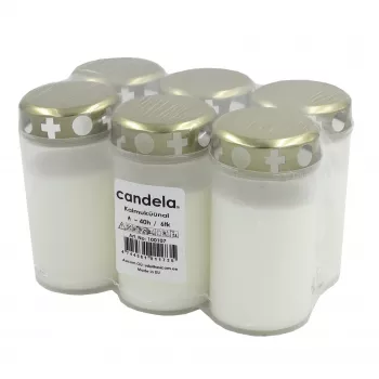 CANDELA kapa sveces ar vāciņiem, 6 gab. komplekts, degšanas laiks ~40h, baltas
