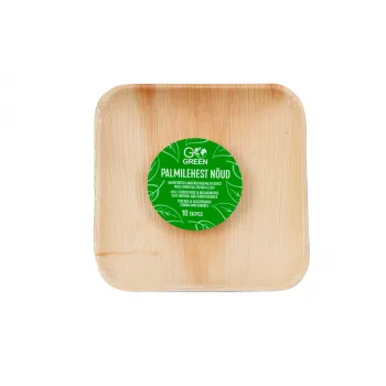 GoGreen Areca palmu lapu šķīvji 15x15 cm kvadrātveida 10 gabalu iepakojums dabiski vienreizlietojami
