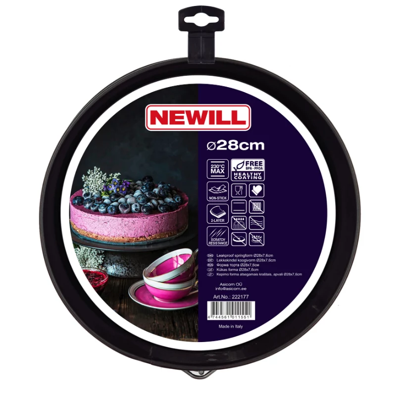 NEWILL atsperformas kūkas veidne Ø28x7,6 cm melna, nepiedegoša oglekļa tērauda