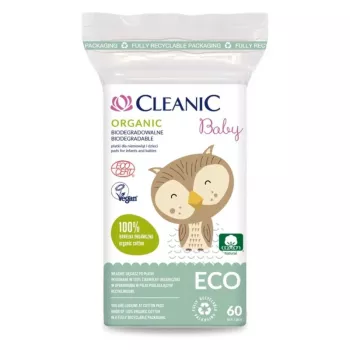 Cleanic Baby Eco kokvilnas diski zīdaiņiem, 60 gab., 100 % dabīga kokvilna, hipoalerģiski, bez hlora