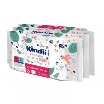 Kindii Sensitive mitrās salvetes zīdaiņiem, komplekts 3x60 gab.