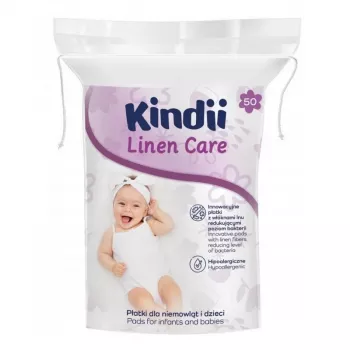 Kindii Linen Care mazuļa vates plāksnītes, 100% tīra kokvilna, hipoalerģiskas, dermatoloģiski pārbaudītas, 50 gab.