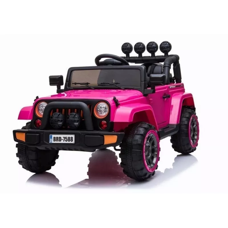 LEAN CARS BRD-7588 Rozā 12V elektriskais braucamais džips bērniem ar LED apgaismojumu, MP3, tālvadības pulti, 4x4