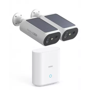 AOSU Smart Security SolarCam P1 SE sistēma ar 2 kamerām, 2K QHD, bezvadu, saules enerģijas, krāsu nakts redzamība, divvirzienu audio, IP65, 2 kameras