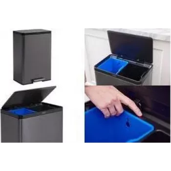 Rubbermaid Elite Dual Stream 39L nerūsējošā tērauda atkritumu šķirošanas tvertne ar kājas pedāli, 2 nodalījumi 2145987