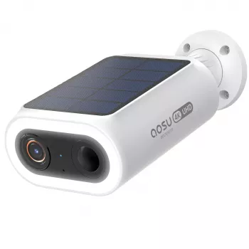AOSU Smart Security SolarCam P1 Max 4K āra kamera ar saules enerģiju, 166° īpaši plats skats, krāsu nakts redzamība ar prožektoru, MI cilvēku un transportlīdzekļu noteikšana