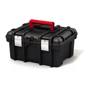 KETER DIY instrumentu kaste 16, 41,9 x 32,7 x 20,5 cm, melna ar sarkaniem akcentiem, sakraujama, metāla aizbīdņi, izņemama paplāte