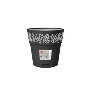 STEFANPLAST Gaia puķu pods ar paplāti, apaļš, 20 cm diametrs, 19 cm augstums, 6 L, melns