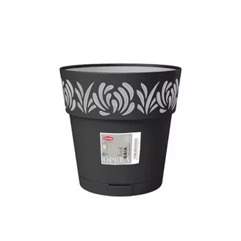 STEFANPLAST Gaia puķupods ar paplāti Ø25x25cm melns